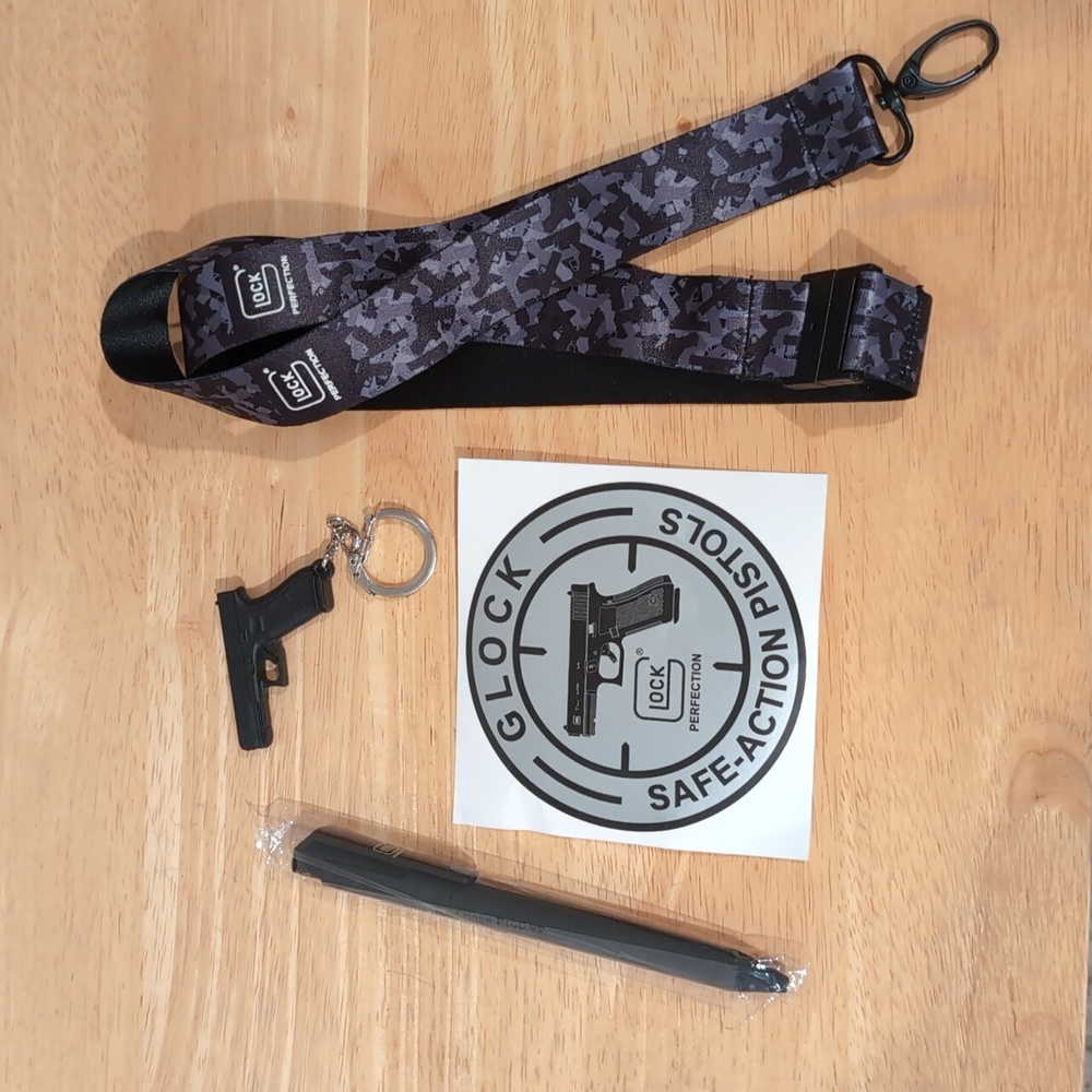 Glock Branded Collectable Merch Bundle – Pen, Keychain, Sticker & Lanyard (New)